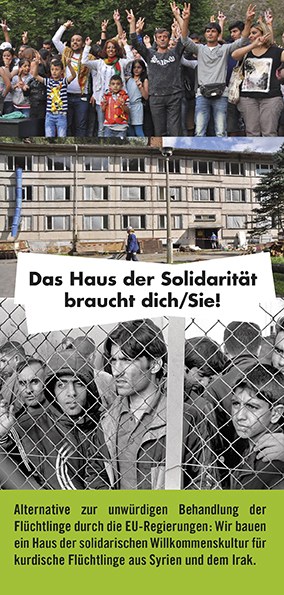 Werbeflyer zum "Haus der Solidarität": "Das Haus der Solidarität braucht Dich/Sie!" 