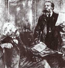 Karl Marx und Friedrich Engels, die Be- gründer des wissenschaftlichen Sozialismus